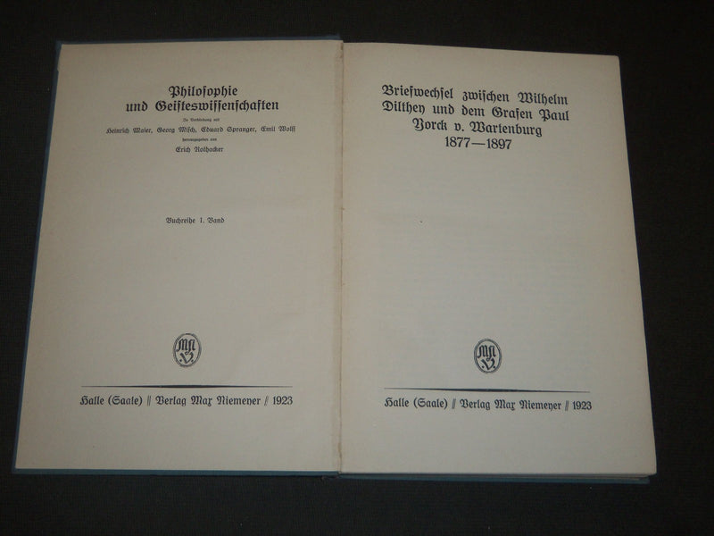 1923 BRIEFWECHSEL DILTHEY YORCK V. WARTENBURG GERMAN BOOK - KD 42