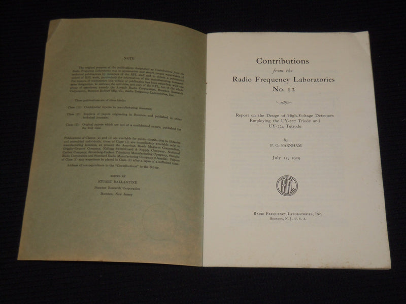 1929 RADIO FREQUENCY LABORATORIES CONTRIBUTIONS BOOK LOT OF 2 - J 9874