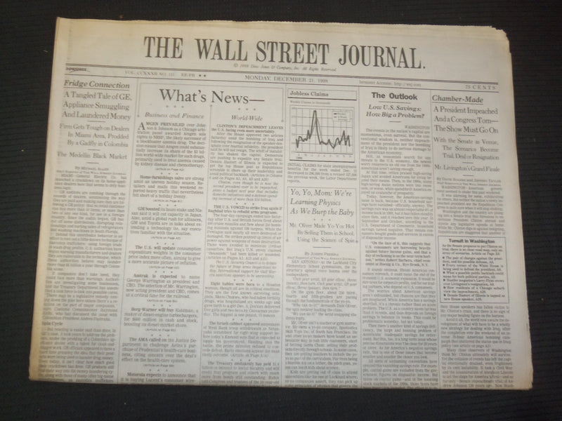 1998 DEC 21 THE WALL STREET JOURNAL-PRESIDENT IMPEACHED AND CONGRESS TORN-WJ 251