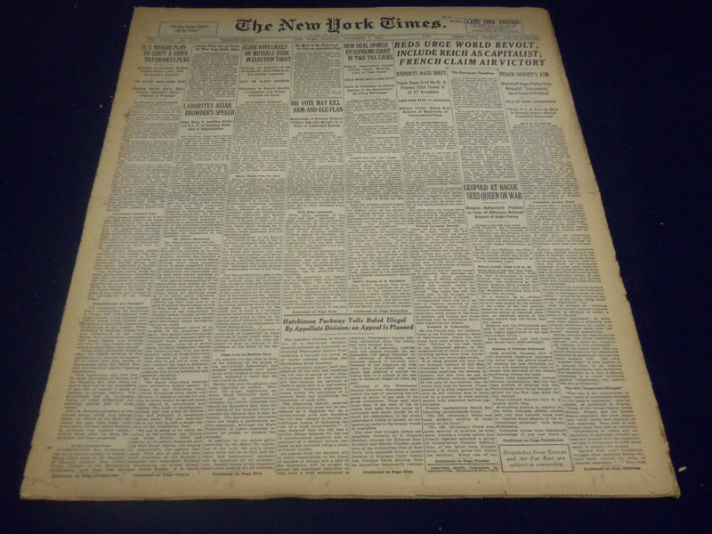 1939 NOVEMBER 7 NEW YORK TIMES - REDS URGE WORLD REVOLT - NT 3674