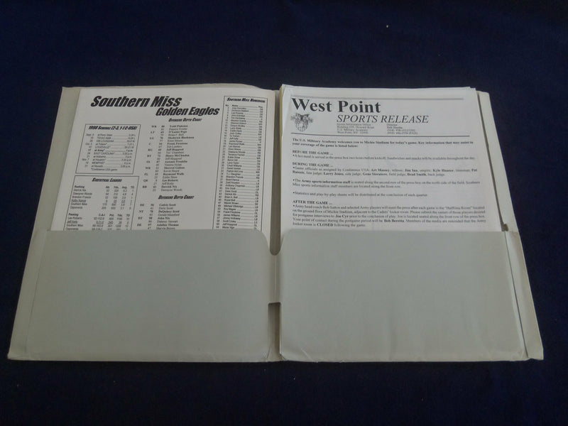 1998 OCTOBER 17 SOUTHERN MISSISSIPPI AT ARMY FOOTBALL GAME PRESS KIT - ST 4628E