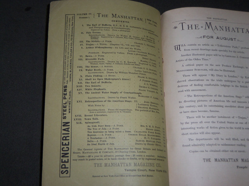 1884 JULY THE MANHATTAN ILLUSTRATED MONTHLY MAGAZINE VOLUME 4 NO. 1 - J 3353