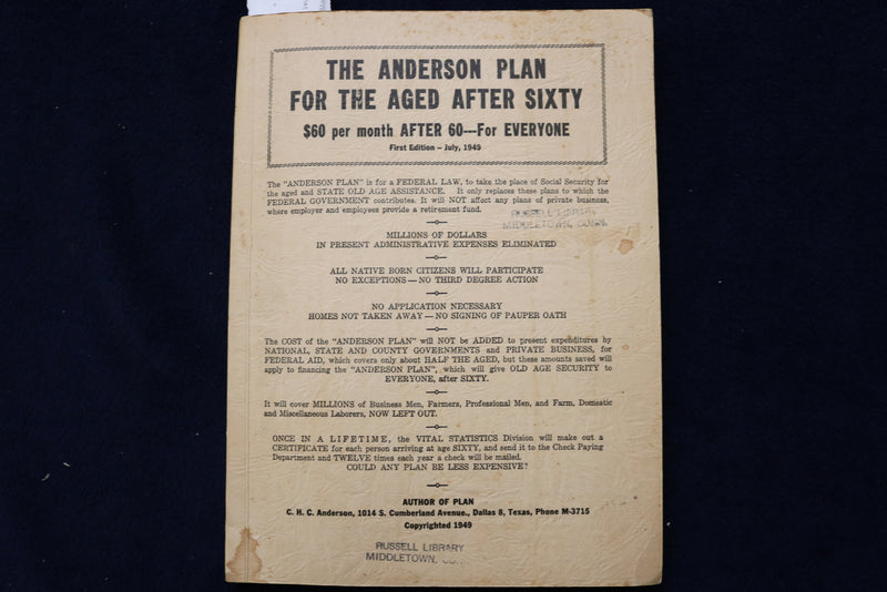 1949 JULY THE ANDERSON PLAN FOR THE AGED AFTER SIXTY - SOFTCOVER BOOK - K 1492