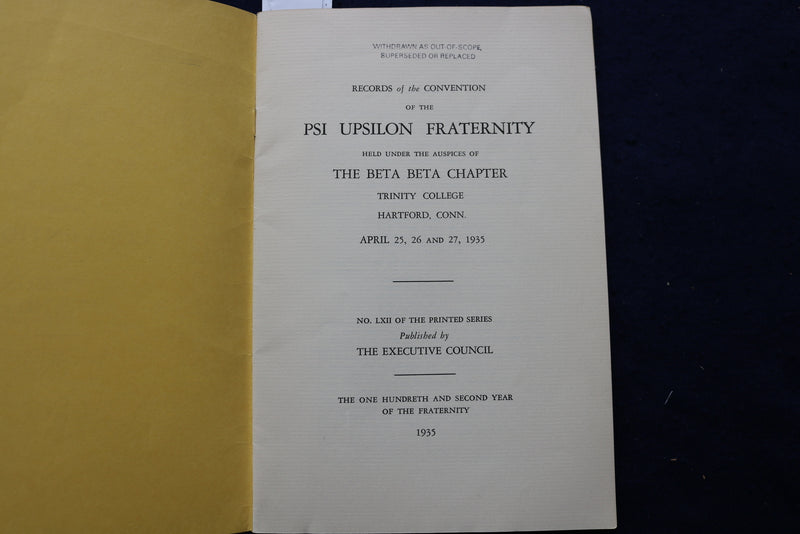 1935 PSI UPSILON GRATERNITY CONVENTION RECORDS SOFTCOVER BOOK - K 836