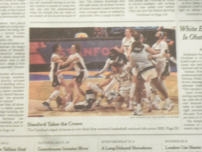 2021 APRIL 5 NEW YORK TIMES - STANFORD WINS THE WOMEN'S NCAA NATIONAL TITLE