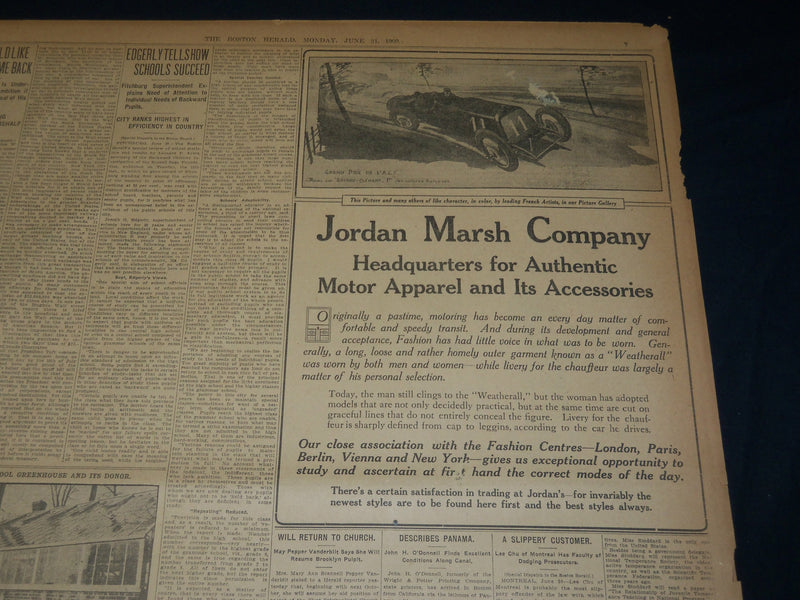 1909 JUNE 21 THE BOSTON HERALD NEWSPAPER - OXFORD HEIGHTS TRAGEDY - BH 372