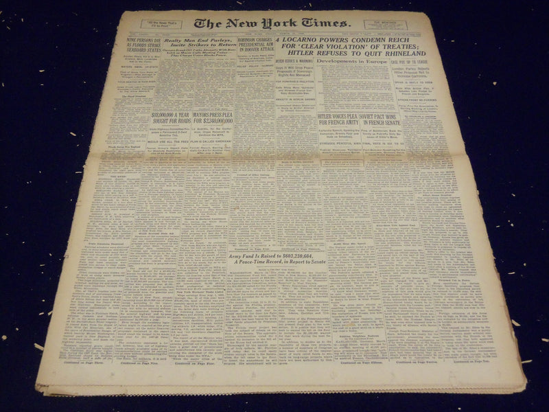 1936 MAR 13 NEW YORK TIMES - 4 LOCARNO POWERS CONDEMN REICH - NT 2094