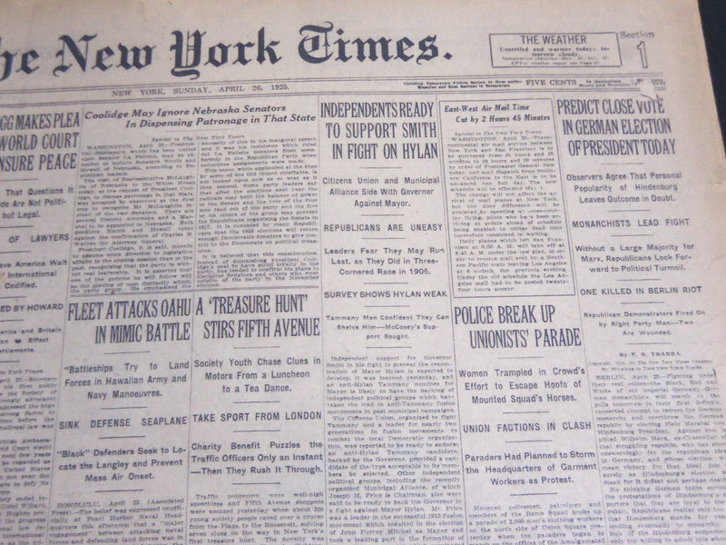 1925 APRIL 26 NEW YORK TIMES - GERMAN ELECTION OF PRESIDENT TODAY - NT 5413