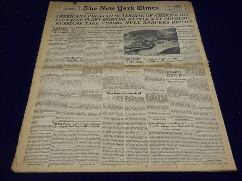 1944 JUNE 21 NEW YORK TIMES JAPANESE FLEET SIGHTED, BATTLE MAY DEVELOP - NT 1632