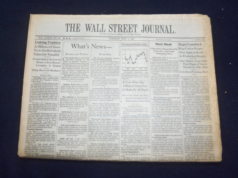 1995 MAY 2 THE WALL STREET JOURNAL - KING COTTON REIGNS IN SOUTH - WJ 157