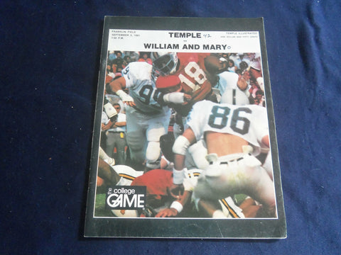 1981 SEP 5 FOOTBALL PROGRAM - TEMPLE UNIV VS COLLEGE WILLIAM & MARY - SP 1218I