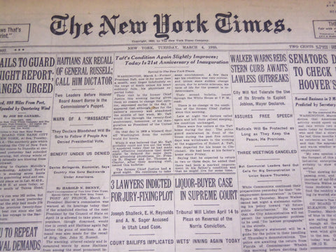 1930 MARCH 4 NEW YORK TIMES - TAFT'S CONDITION GRAVE - NT 3903