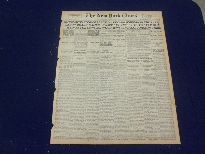 1920 APRIL 14 NEW YORK TIMES - WOOD WINS CHICAGO, JOHNSON THIRD - NT 8305