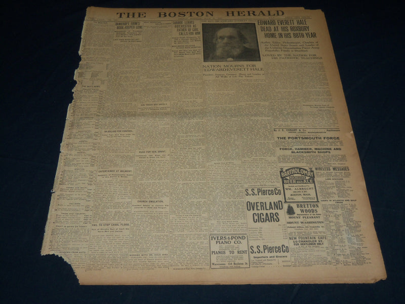 1909 JUNE 11 THE BOSTON HERALD - EDWARD EVERETT HALE DEAD AT 88 - BH 380