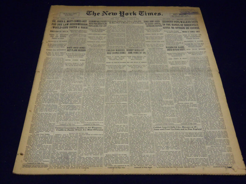 1932 JUNE 9 NEW YORK TIMES - SEABURY GIVES WALKER DATA TO ROOSEVELT - NT 4014