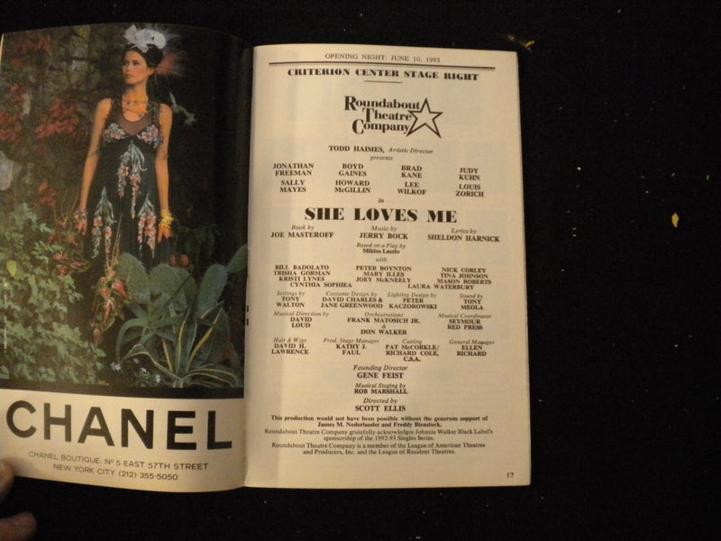 1993 SHE LOVES ME PLAYBILL - LOUIS ZORICH & HOWARD MCGILLIN SIGNATURES - J 8246