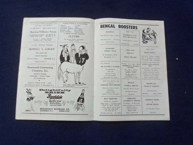 1960 OCT 1 HIGH SCHOOL FOOTBALL PROGRAM - BLOOMFIELD HS VS. BELLEVILLE - J 8448
