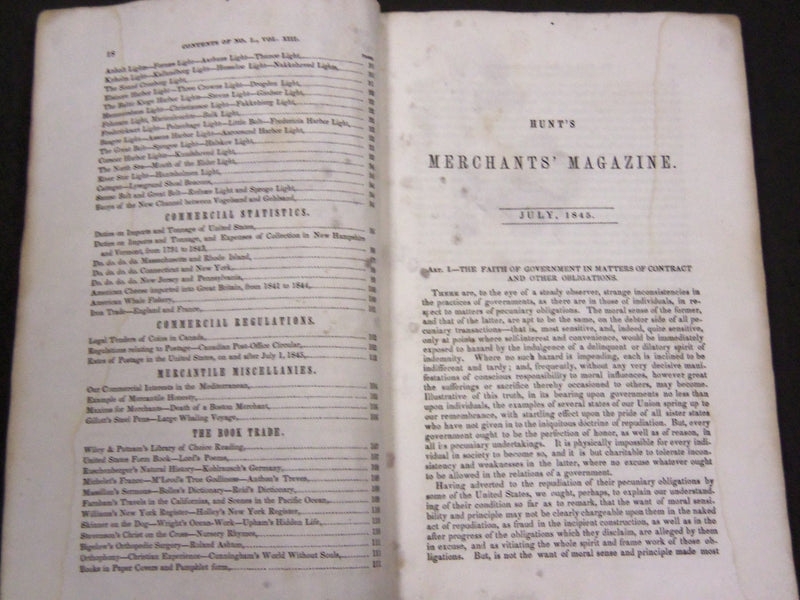 1845 HUNT'S MERCHANTS MAGAZINE AND COMMERCIAL REVIEW LOT OF 6 - WR 241N