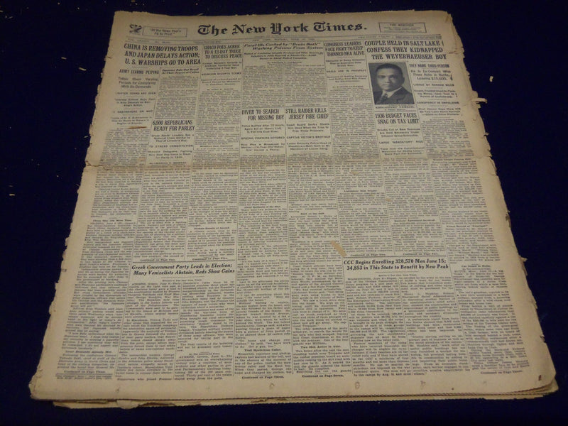1935 JUNE 10 NEW YORK TIMES COUPLE CONFESS KIDNAPPING WEYERHAEUSER BOY - NT 1956