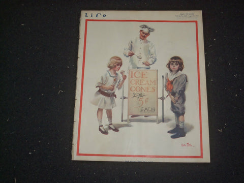 1913 AUGUST 21 LIFE MAGAZINE - THE HIGH COST OF LIVING- ICE CREAM CONES- ST 6491
