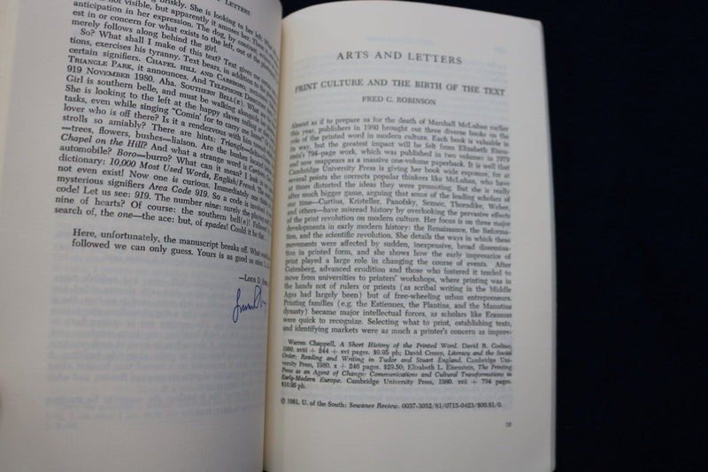 1981 SUMMER THE SEWANEE REVIEW SOFTCOVER BOOK-LOUIS D. RUBIN ESSAY SIGNED- K 737