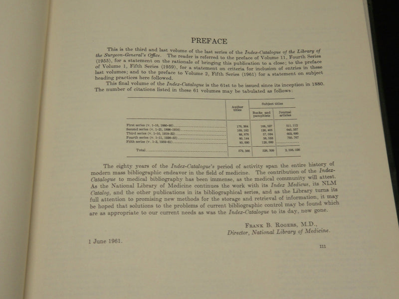 1959-1961 LIBRARY OF THE SURGEON GENERAL'S OFFICE INDEX VOLUME LOT OF 3- KD 4047