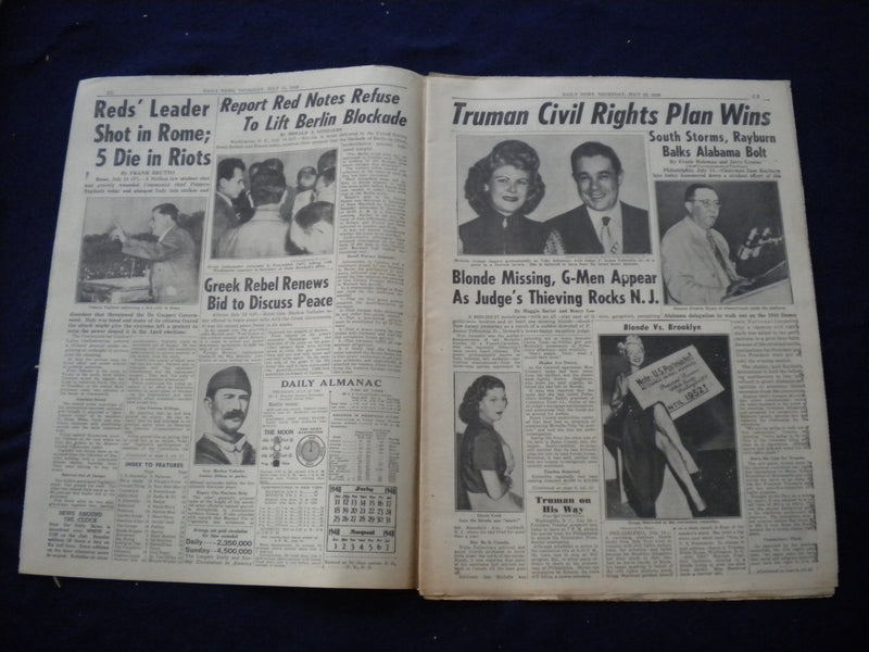 1948 JULY 15 NEW YORK DAILY NEWS NEWSPAPER -DEMS VOTE DOWN RAGING SOUTH- NP 5992