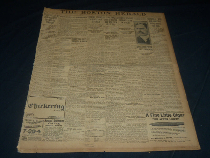 1908 NOVEMBER 10 THE BOSTON HERALD - ROCKEFELLER DEFENDS OIL COMPANY - BH 247