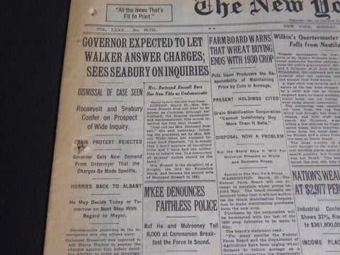 1931 MARCH 23 NEW YORK TIMES - GOVERNOR EXPECTED TO LET WALKER ANSWER - NT 6672