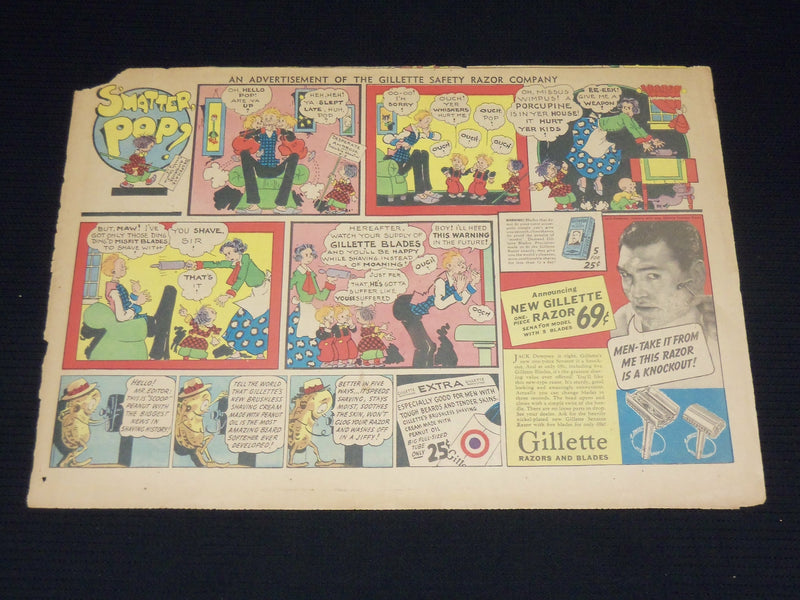 1938 MAY 15 JACK DEMPSEY GILLETTE RAZOR COLOR COMICS AD - NP 1847J