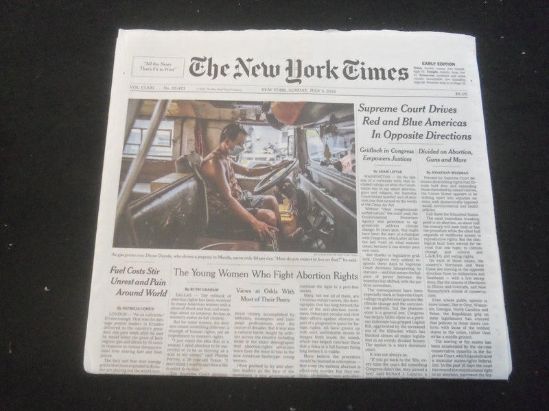 2022 JULY 3 NEW YORK TIMES-SUPREME COURT DRIVES AMERICANS IN OPPOSITE DIRECTIONS