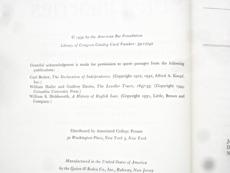 1959 SOURCES OF OUR LIBERTIES HARDCOVER BOOK BY R. PERRY & J. COOPER - KD 8606