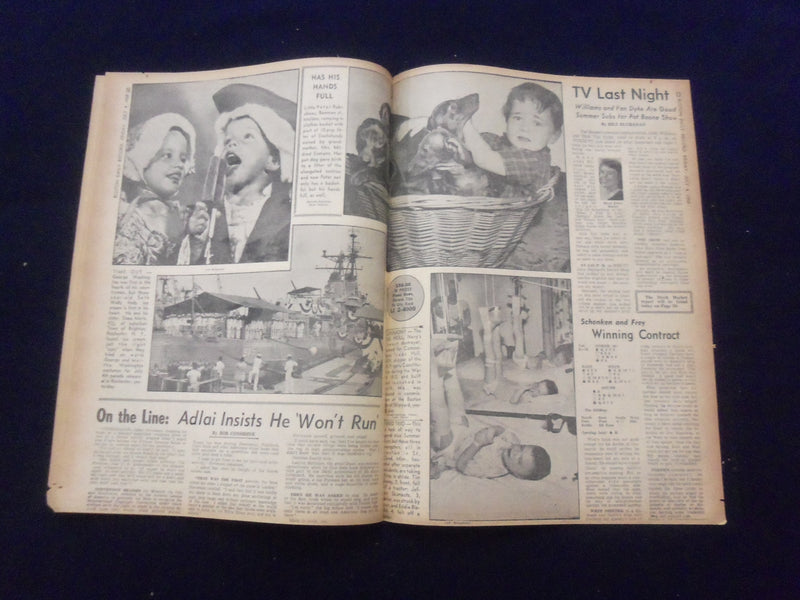 1958 JULY 4 BOSTON DAILY RECORD NEWSPAPER-GOLDFINE BARES CHECKS TO POLS -NP 6347