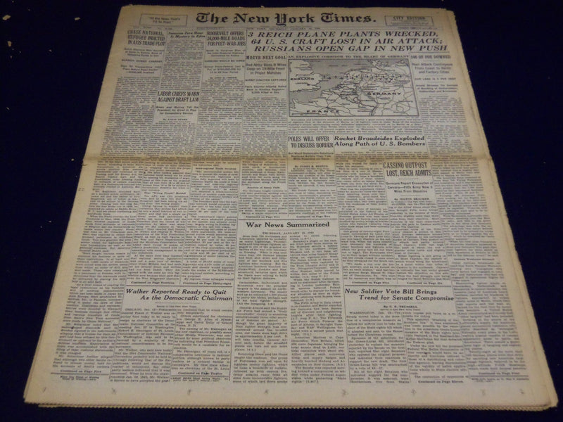 1944 JANUARY 13 NEW YORK TIMES - 3 REICH PLANE PLANTS WRECKED - NT 2591