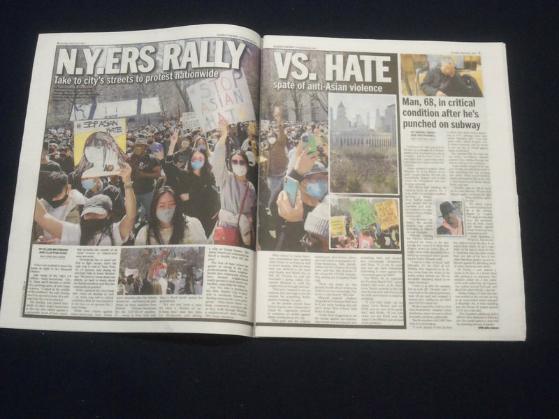 2021 MARCH 22 NEW YORK DAILY NEWS NEWSPAPER - ASIAN MAN CRITICALLY HURT IN BEAT