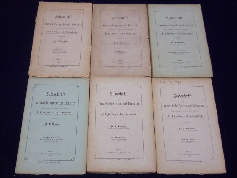 1898-1900 ZEITSCHRIFT FUR FRANZOSISCHE SPRACHE GERMAN MAGAZINE LOT OF 6 - O 2853