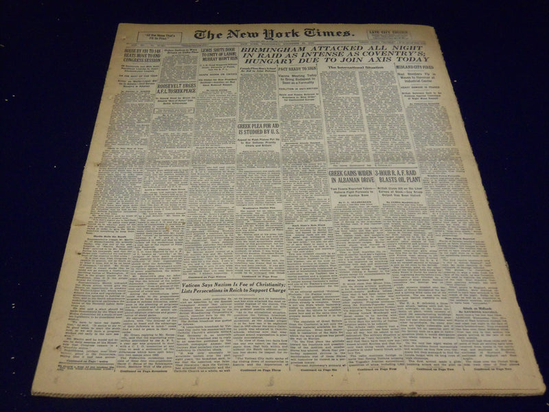 1940 NOVEMBER 20 NEW YORK TIMES - BIEMINGHAM ATTACKED ALL NIGHT - NT 2522
