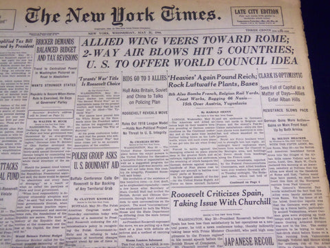 1944 MAY 31 NEW YORK TIMES - ALLIED WING VEERS TOWARD ROME - NT 1722