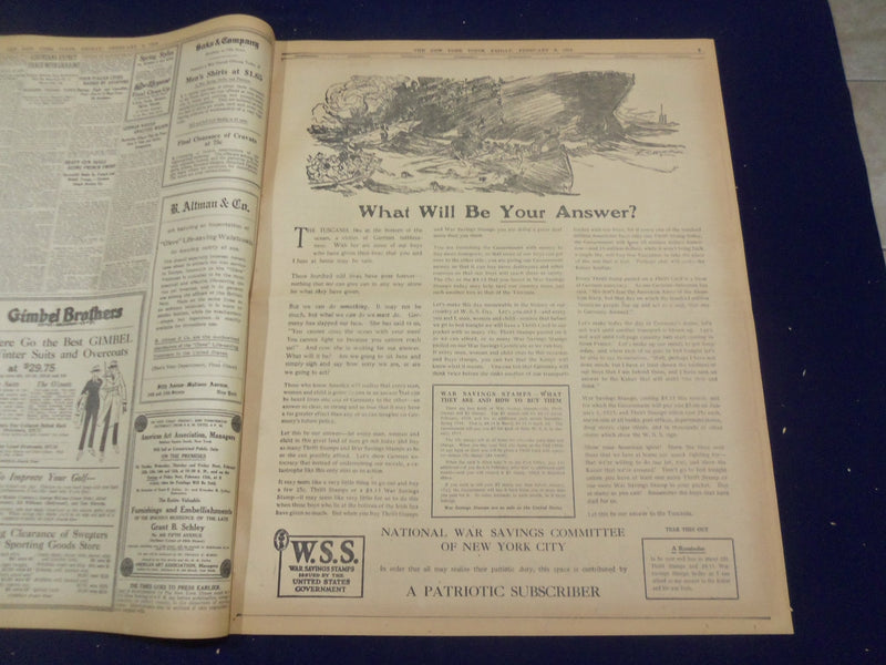 1918 FEBRUARY 8 NEW YORK TIMES - 101 LOST ON TUSCANIA, 73 AMERICANS - NT 8234
