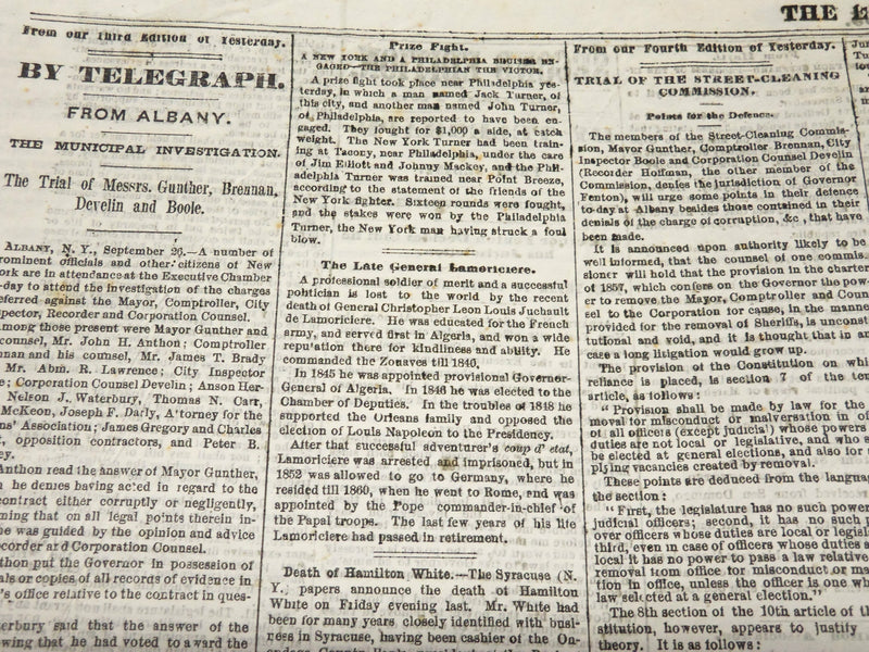 1865 SEPTEMBER 27 THE EVENING POST NEWSPAPER - WIRZ - PRIZE FIGHT - NP 4957
