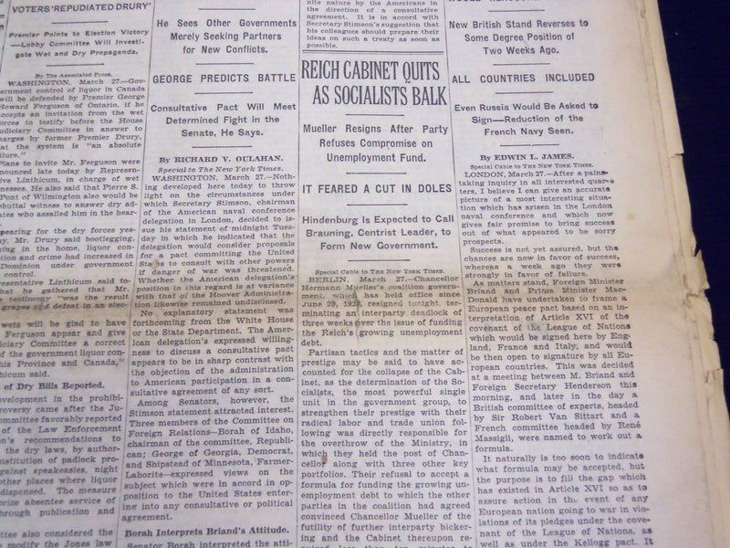 1930 MARCH 28 NEW YORK TIMES - REICH CABINET QUITS - NT 3896