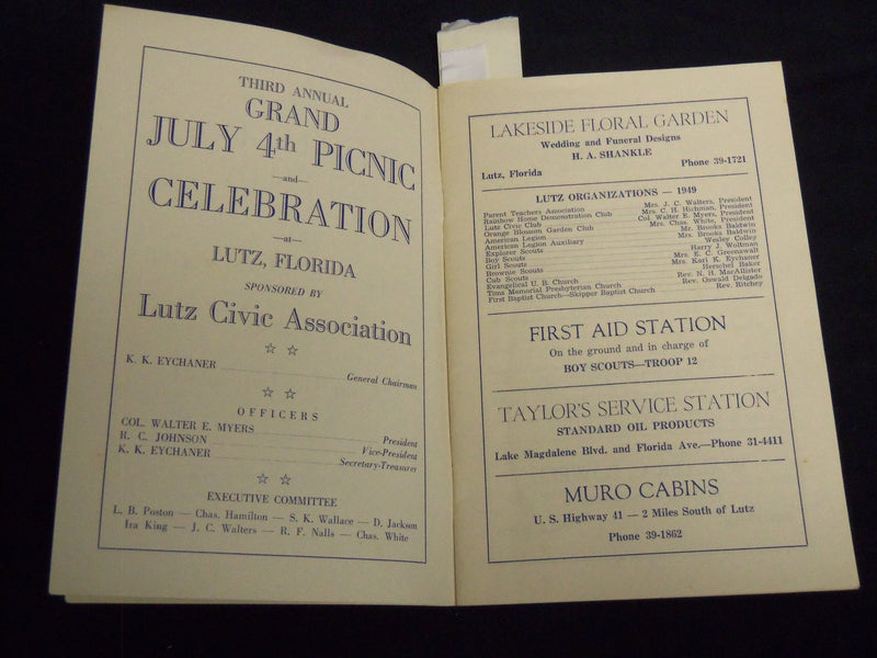 1949 LUTZ FLORIDA 4TH OF JULY THIRD ANNUAL FIELD DAY PROGRAM - J 8502