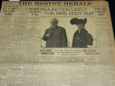 1907 MARCH 11 THE BOSTON HERALD - INJUCTION LIKELY IN MRS. EDDY SUIT - BH 386