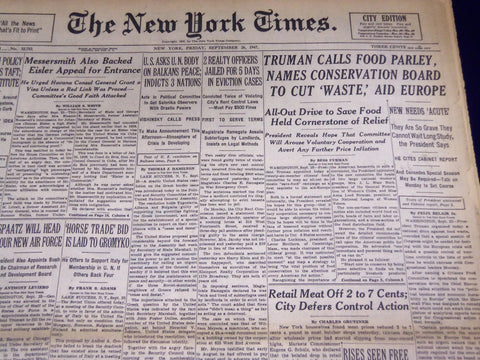 1947 SEPTEMBER 26 NEW YORK TIMES - TRUMAN CALLS FOOD PARLEY - NT 3314