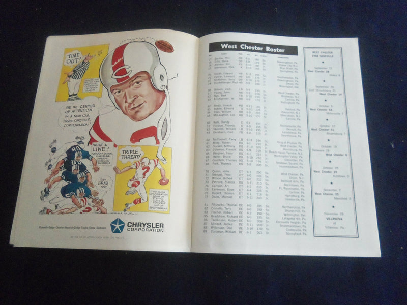 1968 NOV 23 FOOTBALL PROGRAM - VILLANOVA UNIV VS WEST CHESTER UNIV - SP 1215D