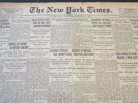 1926 SEPTEMBER 8 NEW YORK TIMES - FILIPINO ATTACKS GEN. WOOD'S RULE - NT 5563