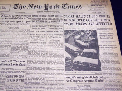 1949 JULY 15 NEW YORK TIMES - STRIKE HALTS 21 BUS ROUTES - NT 2651
