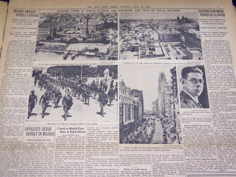 1936 JULY 21 NEW YORK TIMES - REVOLT IN MADRID CRUSHED - NT 2066