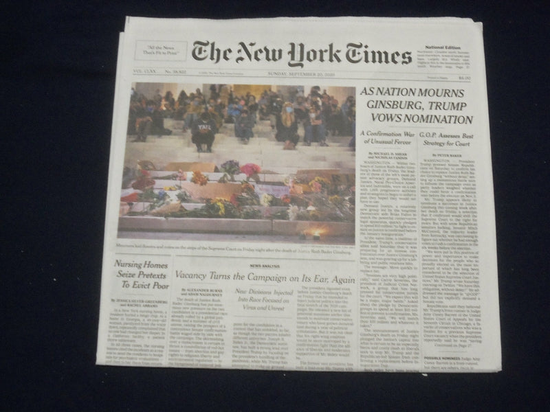 2020 SEPTEMBER 20 NEW YORK TIMES - NATION MOURNS GINSBURG, TRUMP VOWS NOMINATION