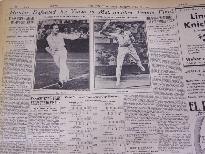 1930 JULY 28 NEW YORK TIMES - FRENCH KEEP DAVIS CUP - NT 3886